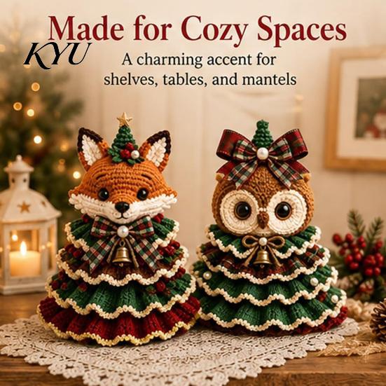 Step by Crochet Tutorial Animal Xmas Tree Kit, Christmas DIY Cute Parent Child Crafting Projects Highland Cow Forest Craft Kit for Beginners, Holiday