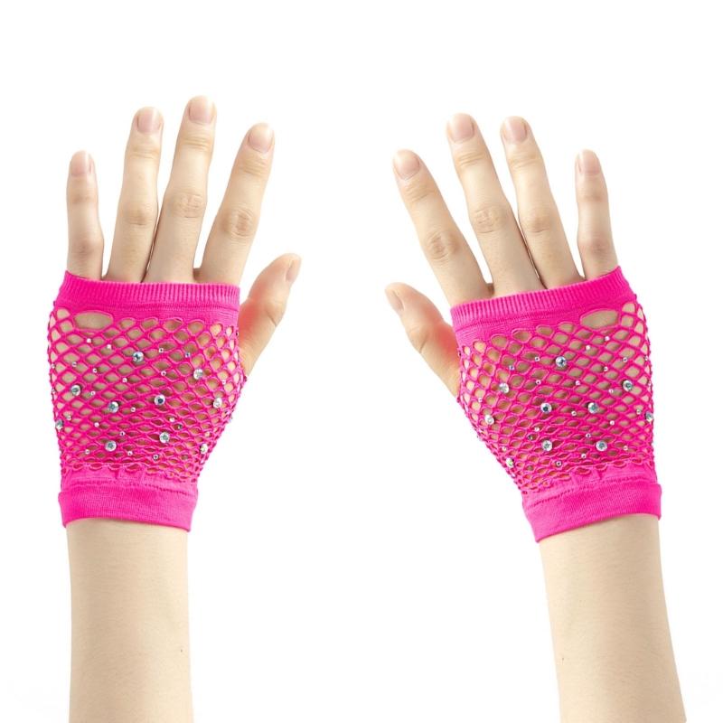 Sparkling Short Mesh Gloves For Nightclub Dance Event Summer Outdoor Comfortable Half Finger Wear