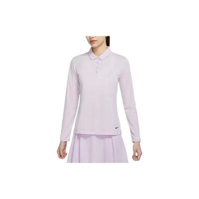 Solid Color Logo Print Half Button Pullover Long Sleeve Polo Shirt Women Tops Pink Purple DH2317-530