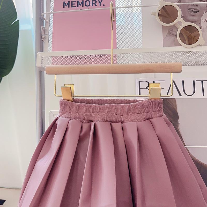 Girls' Spring & Autumn Leather Jacket & Pleated Skirt Set - BCA389