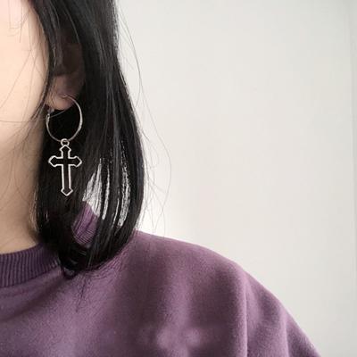 Punk Hollow Cross Pendant Dangle Earrings For Women Minimalist Silver Color Round Circle Drop Dangle Earring Ear Jewelry Gifts