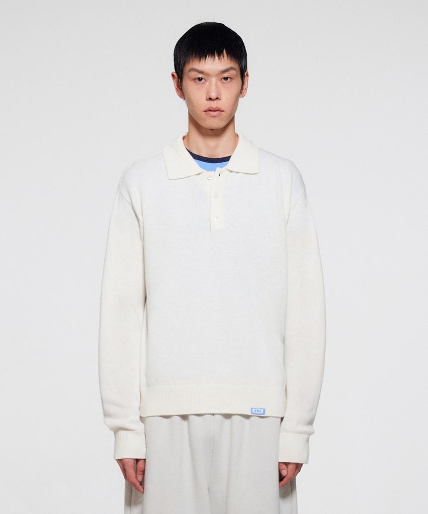 ERA Men Wool Blend Polo Sweater - White