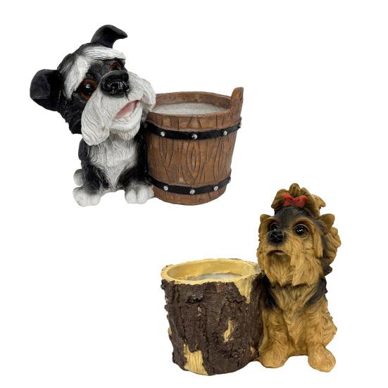 Puppy Figurine Planter Pot Decorative Small Bucket Planter with Cartoon Dog Statue for Desktop Office Windowsill