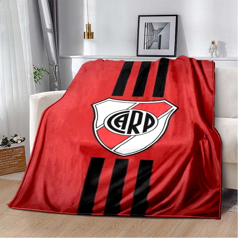 River Plate FC Red Background Vertical Black Stripe Shield Crest Flannel Blanket Argentine Football Throw Blanket Sports Fan Bedroom Warm Sofa Cover