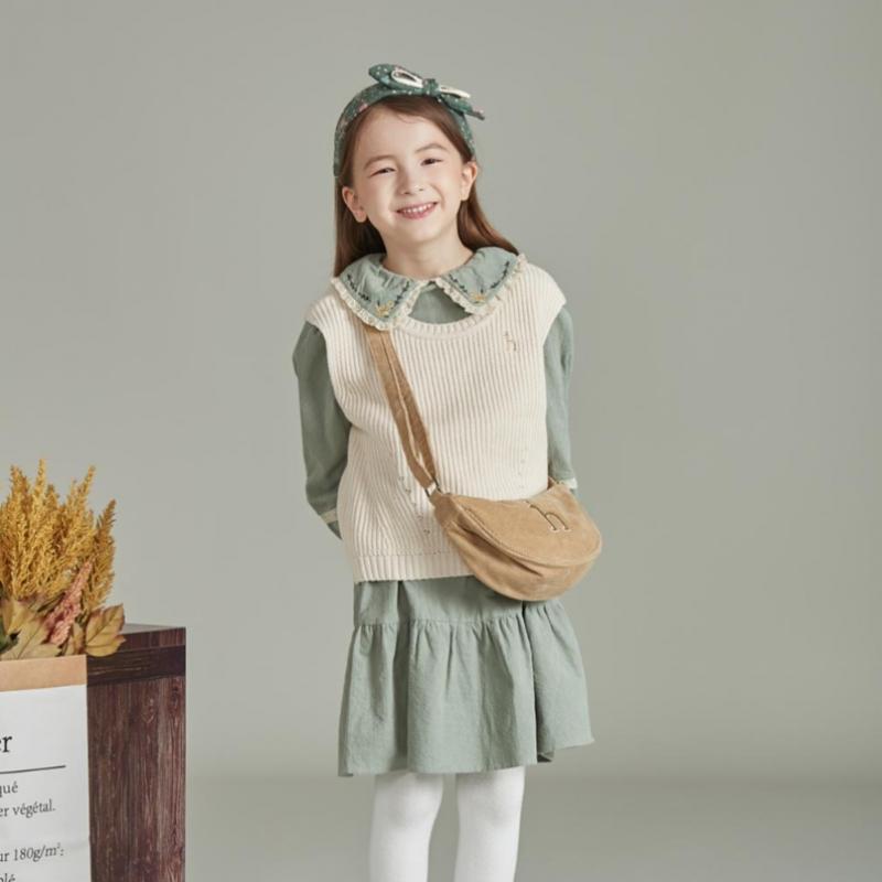 Hedgehog Kids Forest Corduroy Dress Mint