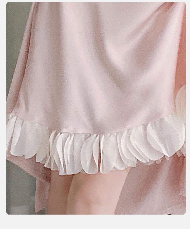 Dámské pyžamo z ledového hedvábí s V-výstřihem a volánky 2025 - Stylové, Sexy a Univerzální pro Domov nebo Ven