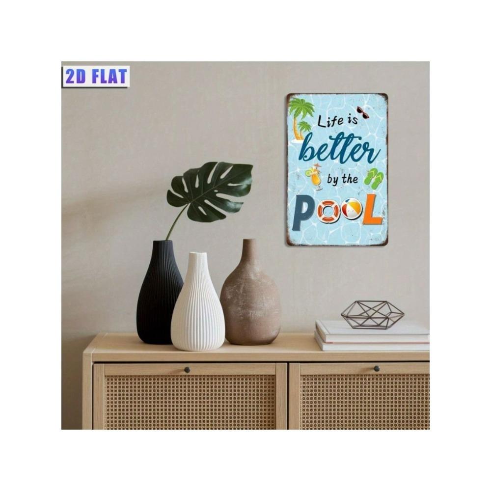 Vintage Metal Pool Sign Beach Icons Patio Wall Decor