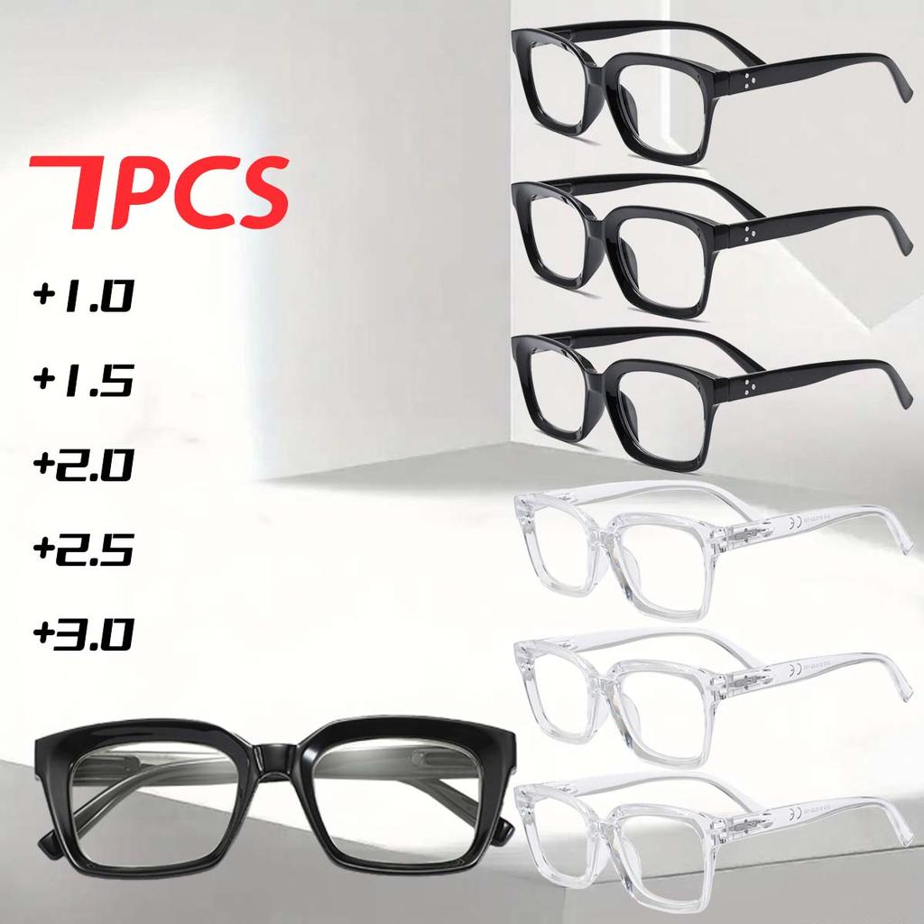 7PCS Oversized Square Reading Glasses Men Women Large Frame Fashion Presbyopia Eyeglasses Diopter +1.0~+3.0