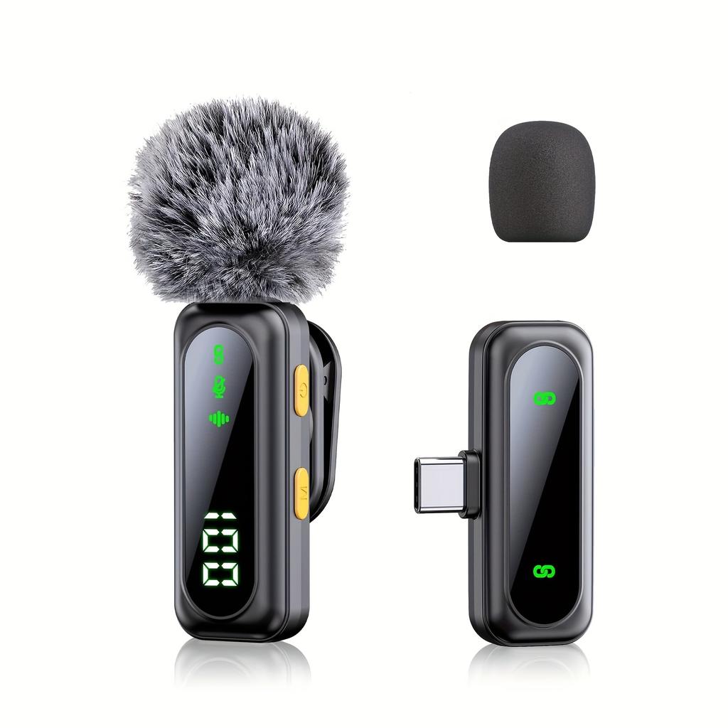 high qualityHITOZON Professional Wireless Lavalier Microphone with LED Power Display, Plug & Play, USB-C, Rechargeable Battery, Ideal for Content