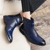 Men’s Chelsea Short Boots Mid-calf Boots Tuxedo Ankle Boots for Men Pointed Toe Retro Blue Boots Large Size