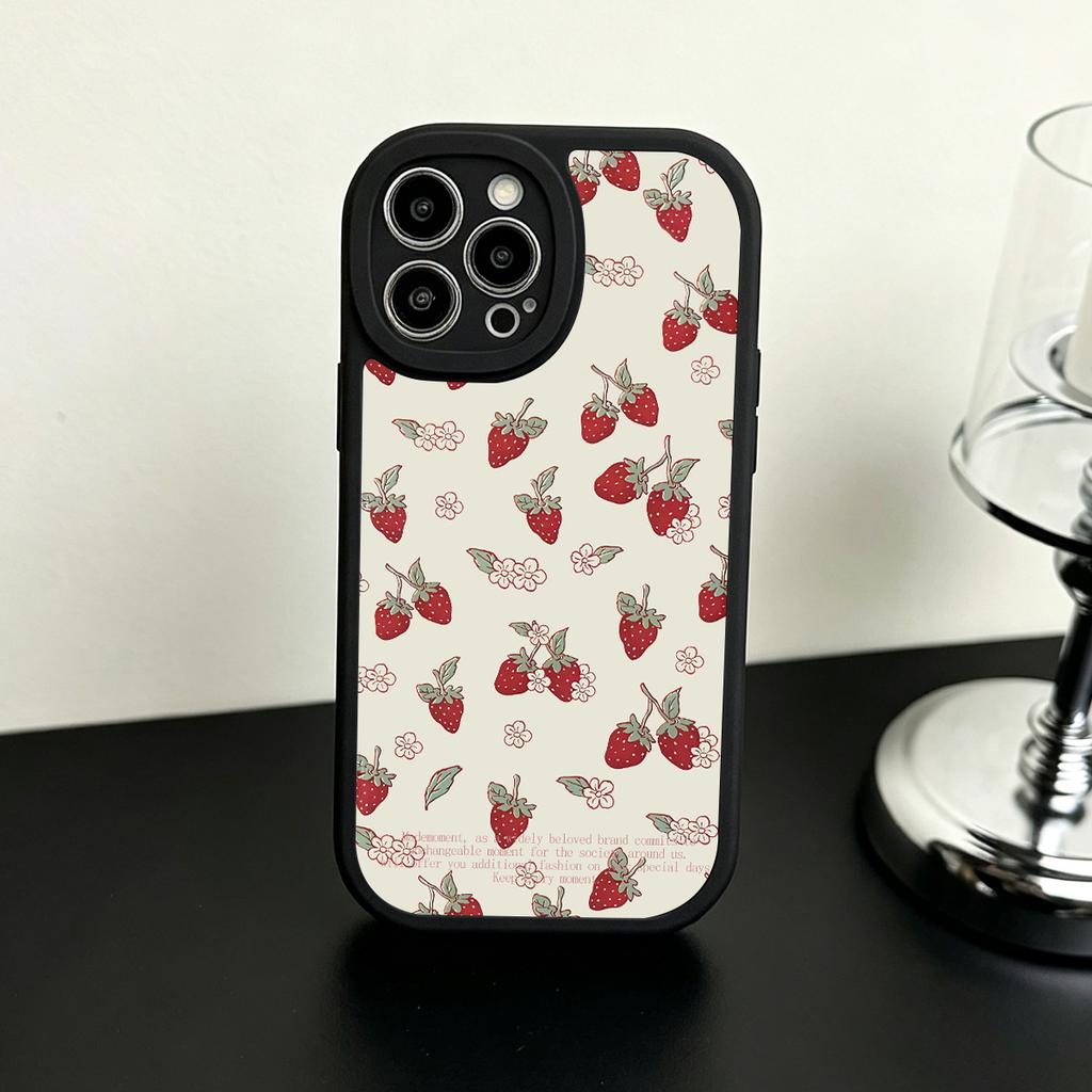Ins Strawberry Phone Case For iPhone 17 16 14 13 12 11 Pro Max Cover For iPhone 16 15 Pro Shockproof Anti-fall Protective Cover