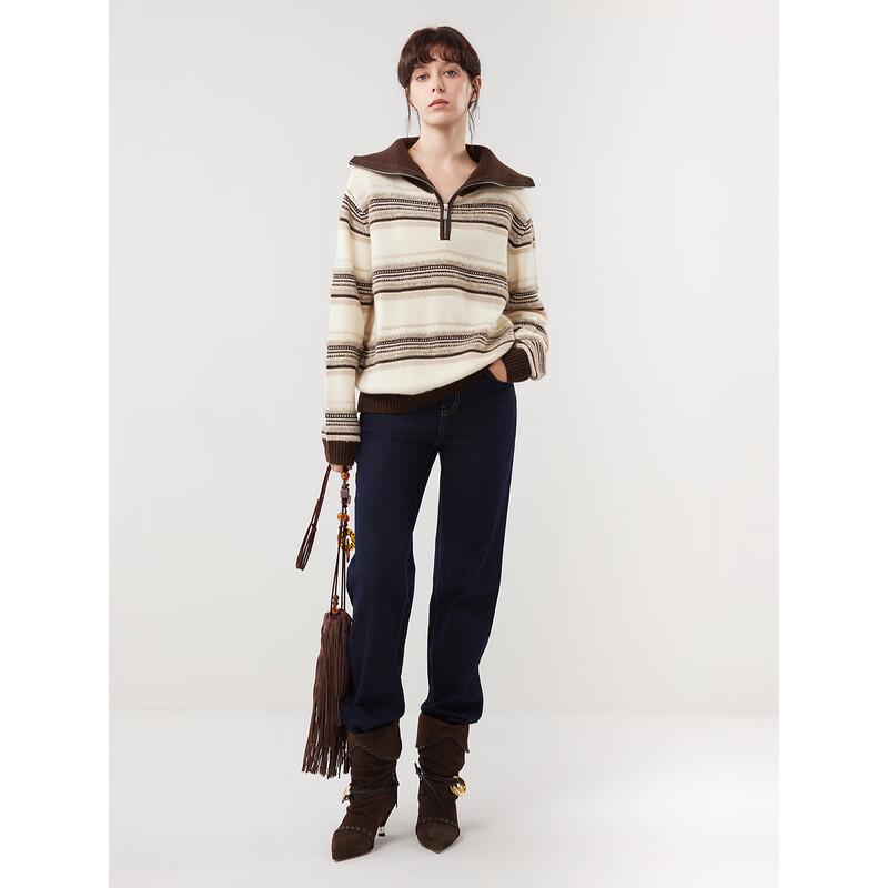 ELLE Women's Retro Striped Knitted Sweater