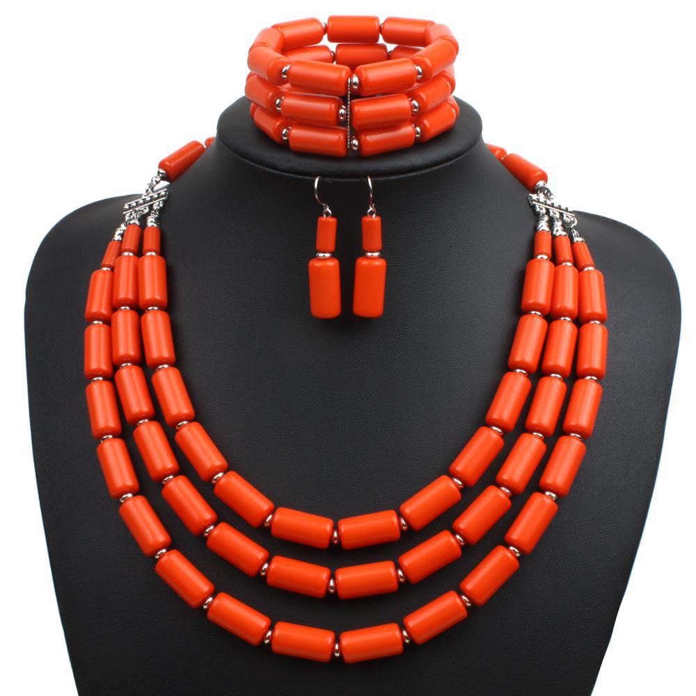 3Pcs European & American Multi-Layer Beaded Necklace Set Style Beaded Three Piece Multi Layer Necklace Set three-piece set оранжевый
