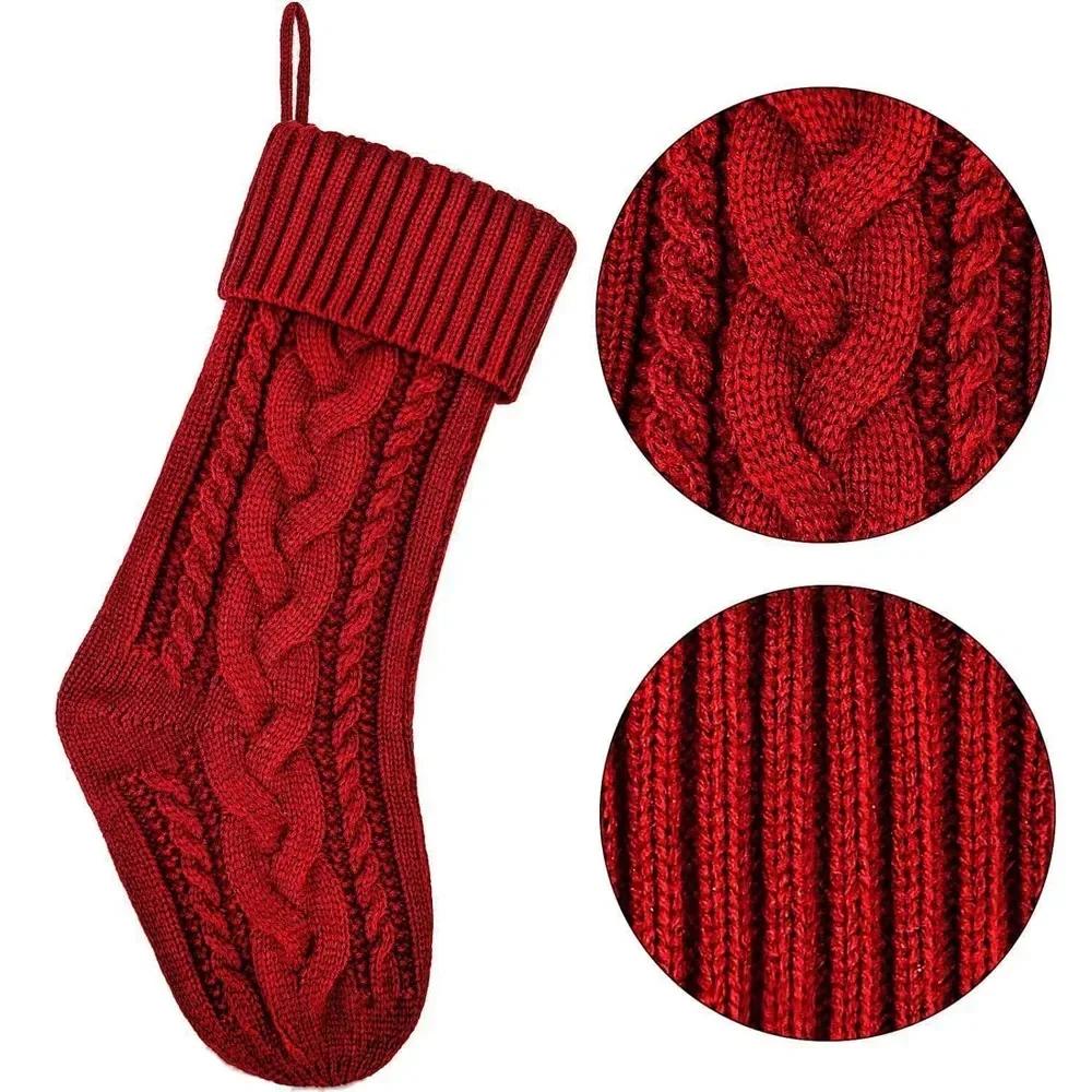 1PC Christmas Stockings Cable Knit Stocking Christmas Gifts Holiday Stocking Xmas Decoration Candy Christmas Socks Length 46cm