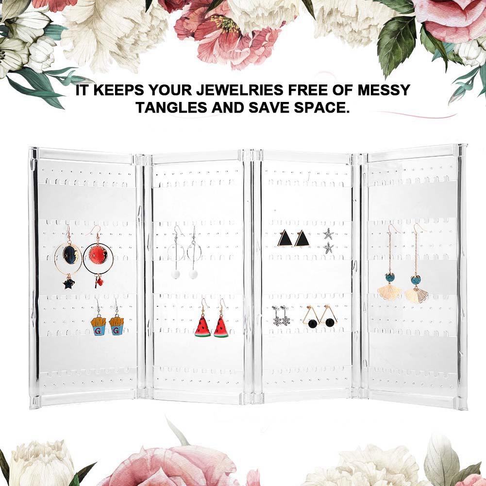 Foldable 4-Panel Jewelry Holder Earrings Display Stand Ear Studs Storage Rack   (Black)
