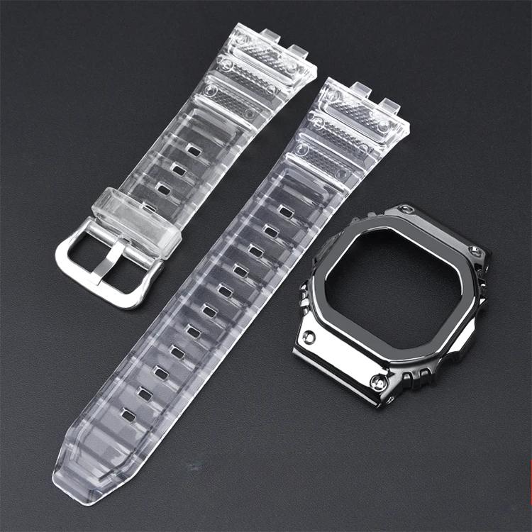 Replacement Transparent Resin Strap+PC Bezel for Small Cube Gold Bricks For  Casio G-Shock GMW-B5000 Watch Band