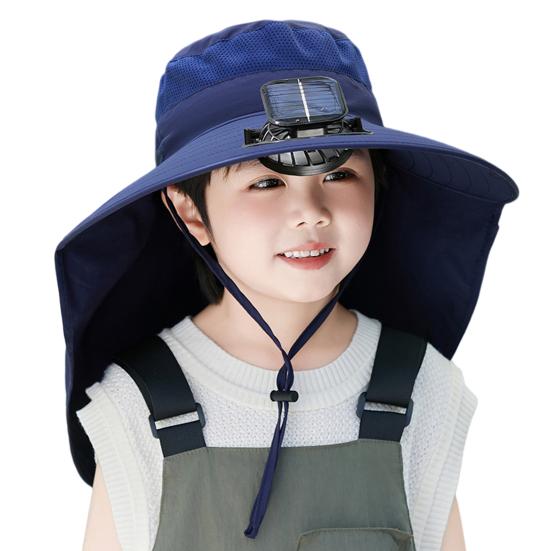 Kinder-Solar-Ventilator-Hut mit Nackenklappe, UV-Schutz-Hut mit Kühlventilator, wiederaufladbar, atmungsaktiv, Sommer, Jungen und Mädchen, Outdoor, Sonnenhut mit breiter Krempe
