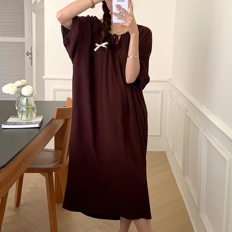1011 new cotton and silk nightdress women's summer short-sleeved pajamas cartoon pony element long loose cotton silk skirt can be worn outside
