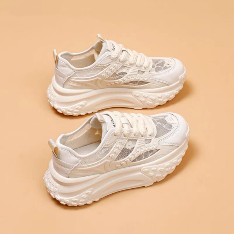 

2024 summer new breathable mesh shoes women s lace Korean version inner height-increasing dad shoes thick-soled versatile casual little white shoes 35 белый