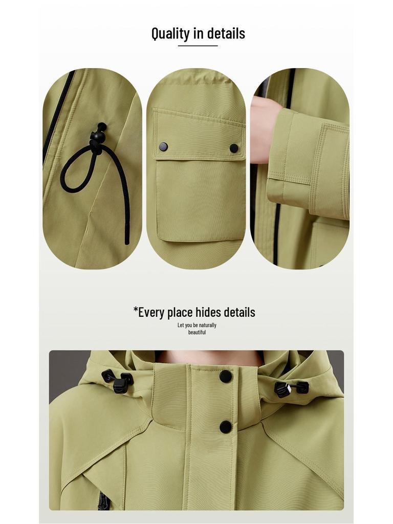 Women's Fashionable Mid-Length Hooded Trench Coat, 2025 Spring/Autumn, New Korean Loose High-End Design.