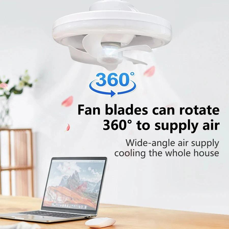 360° Rotatable Ceiling Fan Light 3 Colors/RGB 3-Speed E27 Socket Fan with Remote Control Timer For Bedroom Living Room Lighting