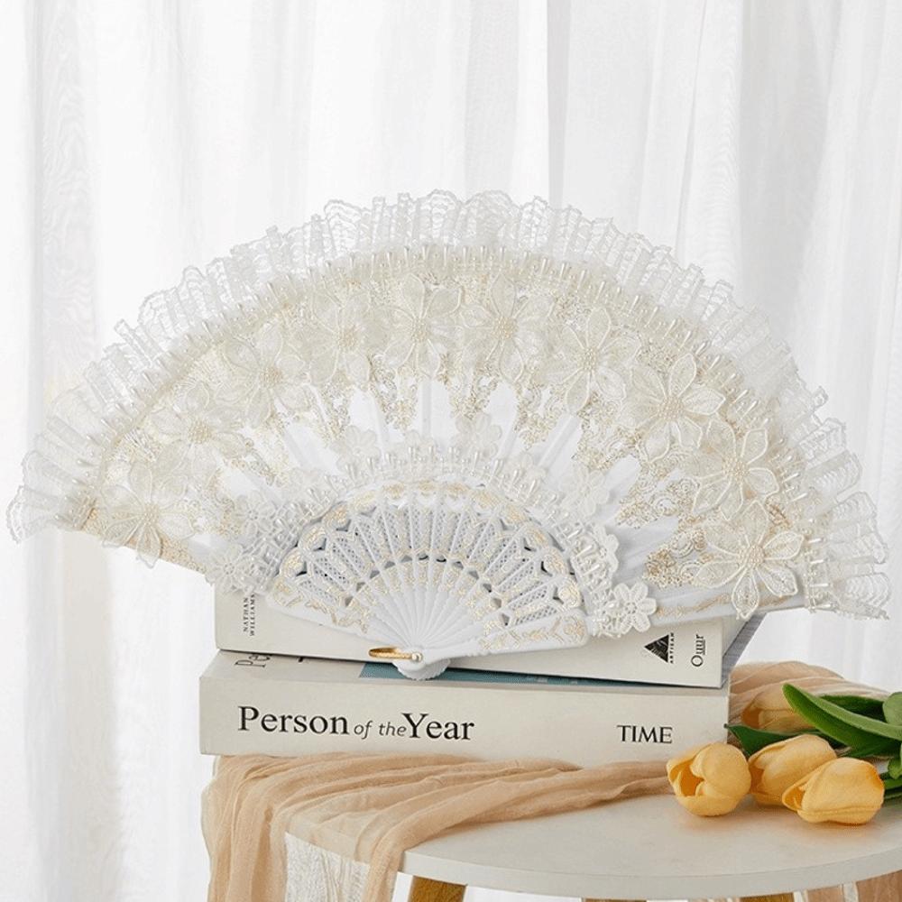 Elegant Lace Fan White Wedding Hand Fan Retro Handheld Fan for Women