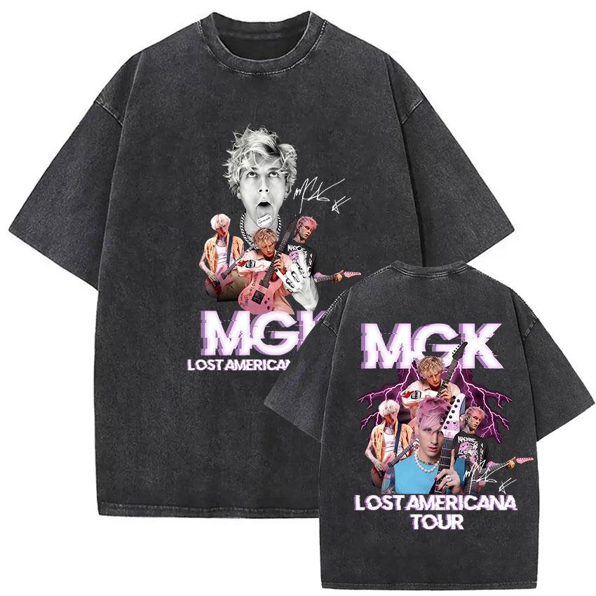 MGK Lost Americana Tour 20252026 Vintage Gewaschenes T-Shirt Herren Damen Sommer Mode Baumwolle Kurzarm T-Shirt Fans Geschenk Kleidung