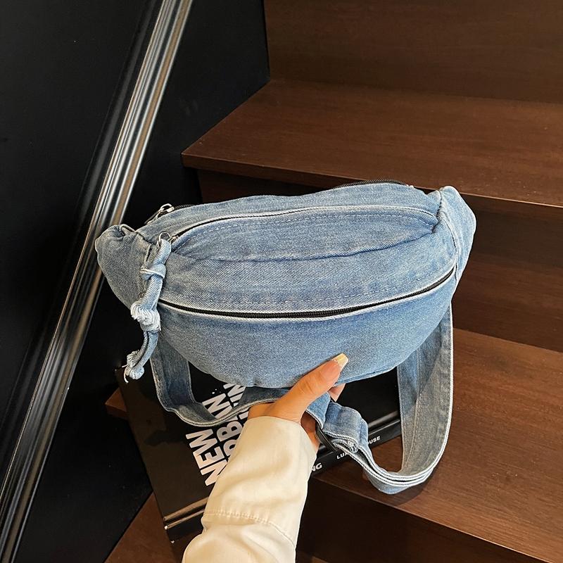 Fashion Denim Zipper Patchwork Waist Packs High Quality Casual Women's Crossbody Bags Simple Large Capacity Women's Shoulder Bag
