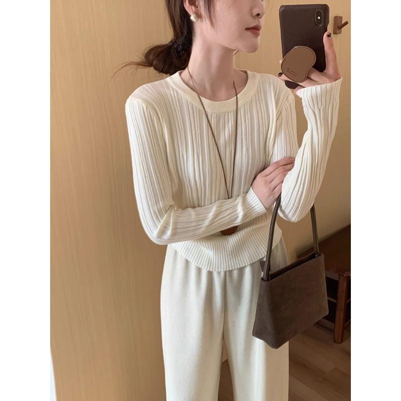 Waist knitted sweater, women's soft and glutinous sweater, autumn and winter casual fashion, long sleeves underneath with minimalist style base top