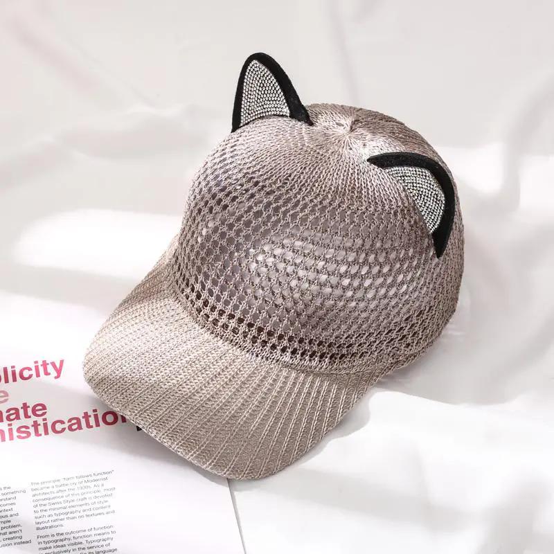 WTEMPO Women's Breathable Hollow-out Spring Summer Hats Cat Ears Shaped Cute Casual Elegant Versatile Wide Brim Travel Beach Hats