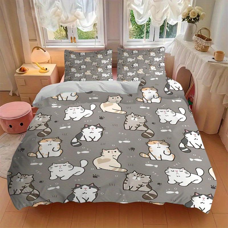 3pcs Cats Pattern Print Bedding Quilt Cover, Soft and Comfortable Quilt Cover Suitable for Bedroom and Guest Room177