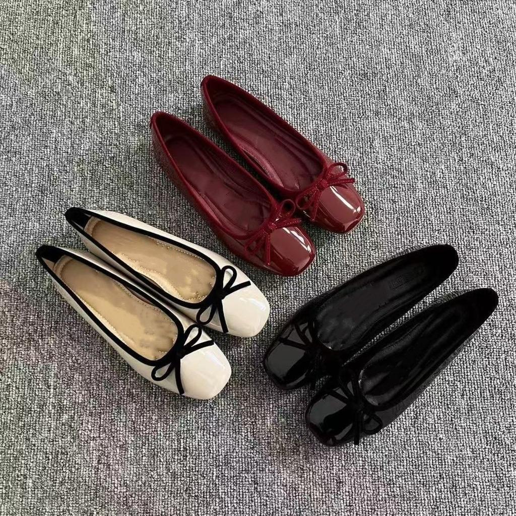 Large Size Single Shoes Women'S Spring Square Head Black Work Commuter Shoes Comfortable And Not Tired Feet Flat Shoes 42
