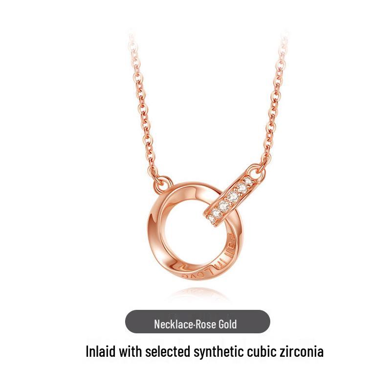 925 Sterling Silver Mobius Double Ring Necklace for Women - INS Style Luxury Rose Gold Clavicle Chain 925 Silver
