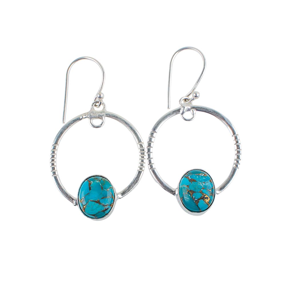 Blue Copper Turquoise Gemstone 925 Sterling Silver Handcrafted Earrings 1.37" EE-67-23