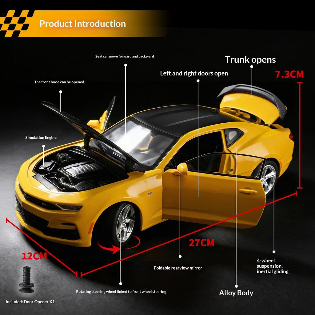 1:18 Chevrolet Camaro Sedan Alloy Die-cast Simulation Car Model Bumblebee Sports Car Model Children's Toy Car Collection