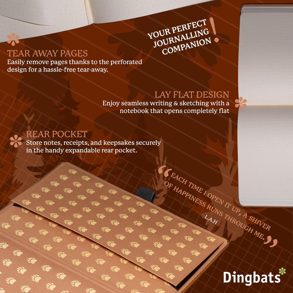 Wildlife Blank Medium Brown A5 Hardcover Notebook Cream 100gsm Paper Pocket Bookmark Included Dingbats - Notebook, Bear, - - Perforated,