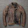 Genuine Leather Jacket Men Short Slim Fit Stand Collar Vintage Biker Coat Motorcycle Riding Jacket