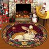 Vintage Rabbit Floral Round Rug Non-Slip Machine Washable Floor Mat 2D Flat Soft Area Rug for Living Room Hallway Easter Decor