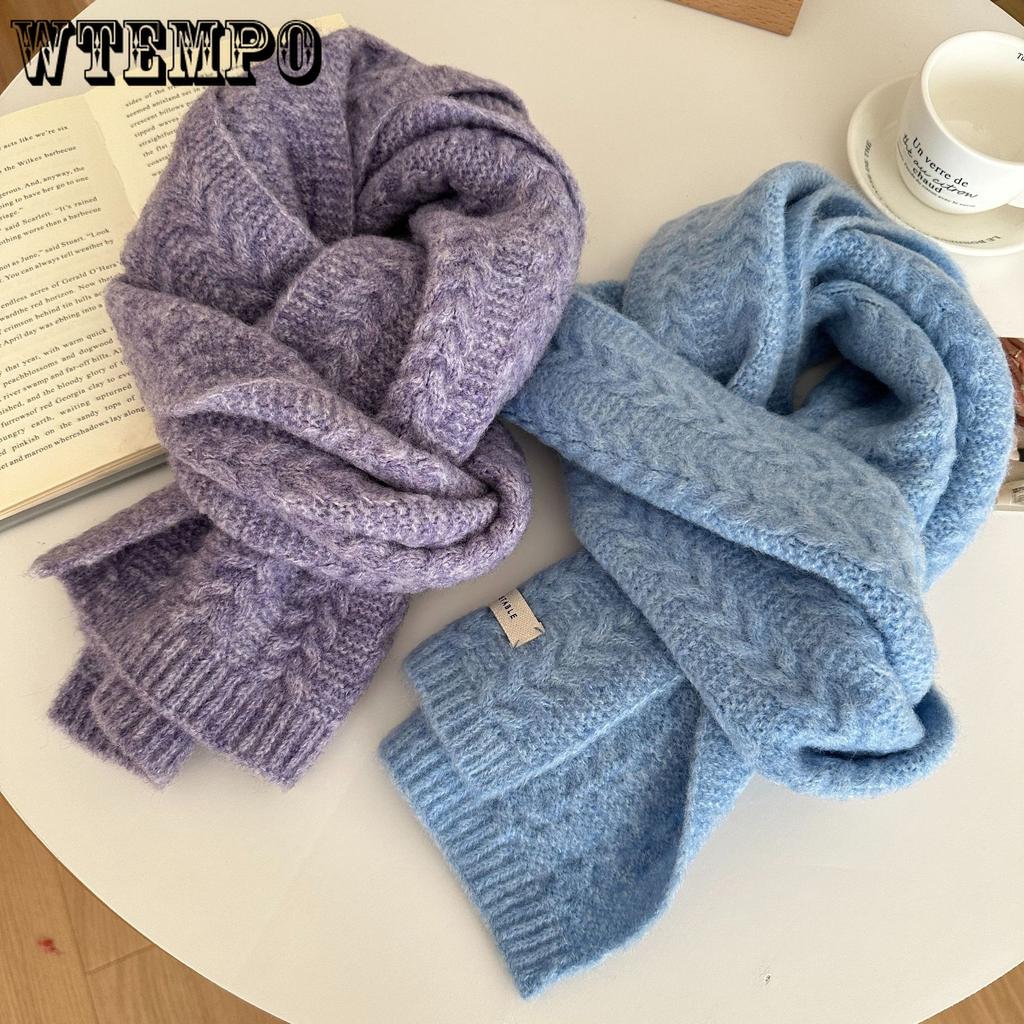 Autumn and Winter Women's Knitted Scarf Winter Warm Thickened Solid Student Fried Dough Twists Scarf