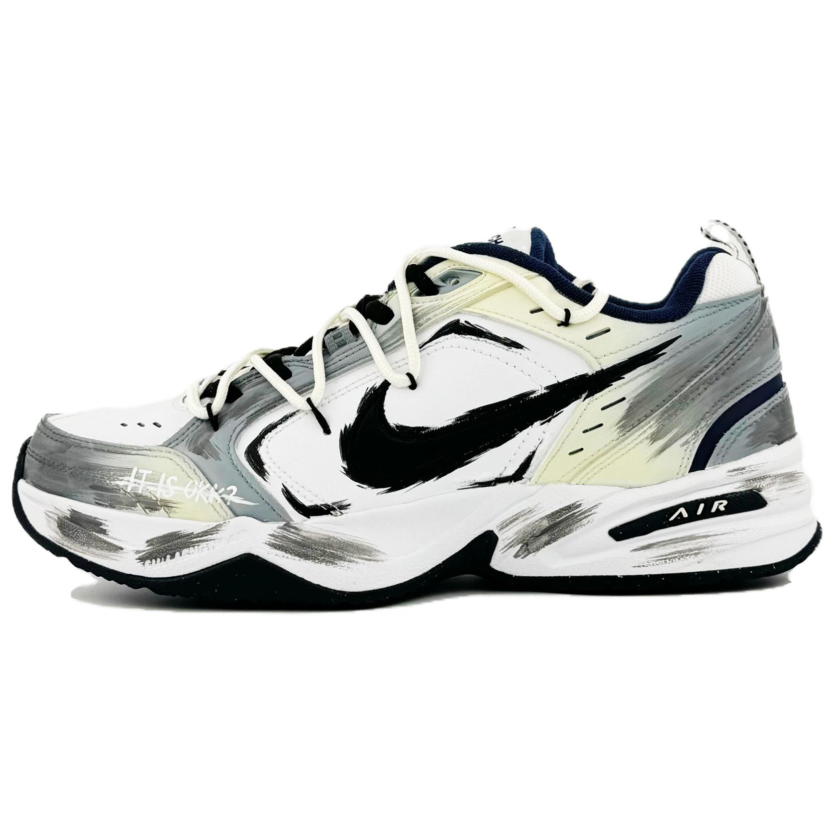 

Nike Air Monarch 4 Hourglass Slip Resistant Abrasion Resistant Low top Chunky Sneakers Unisex White Gray 415445-102(Team720-) 38.5