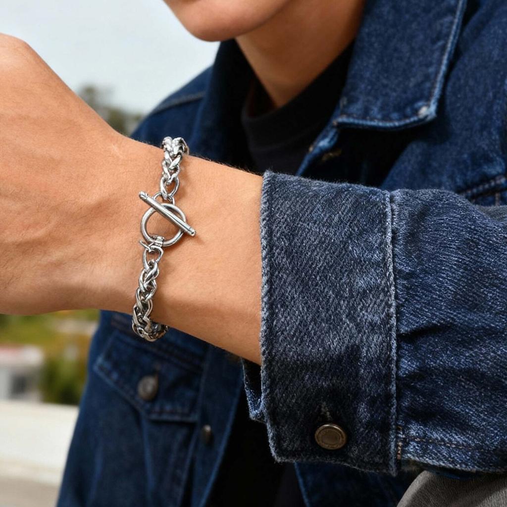 Vnox 6mm Wide Stainless Steel Men's Chain Bracelet, 21cm Length Silver Color Never Fade Toggle Clasp Wristband Punk Jewelry Gift