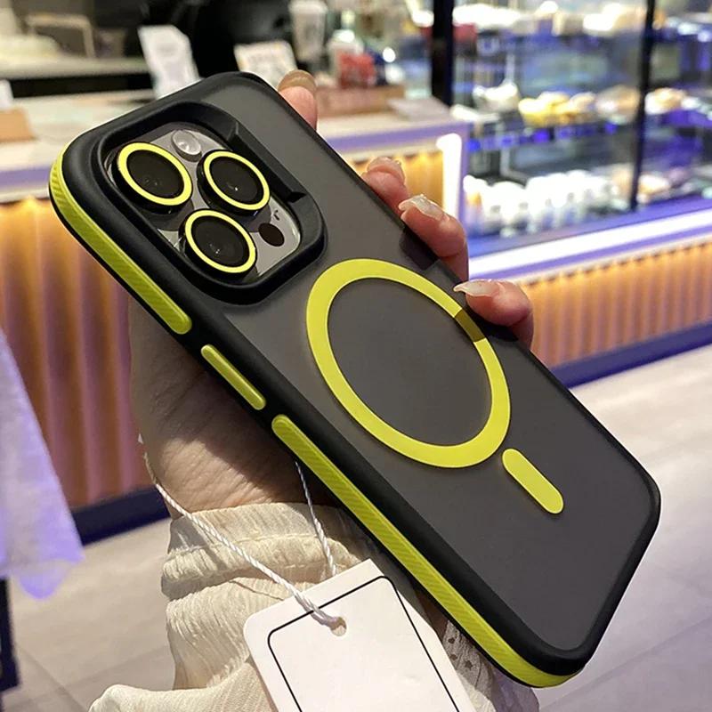 

New Bicolor Matte Frosted Magnetic Phone Case For iPhone 17 16 15 14 Plus 13 12 11 Pro Max Translucent Shockproof Hard Cover For iPhone 15 жовтий