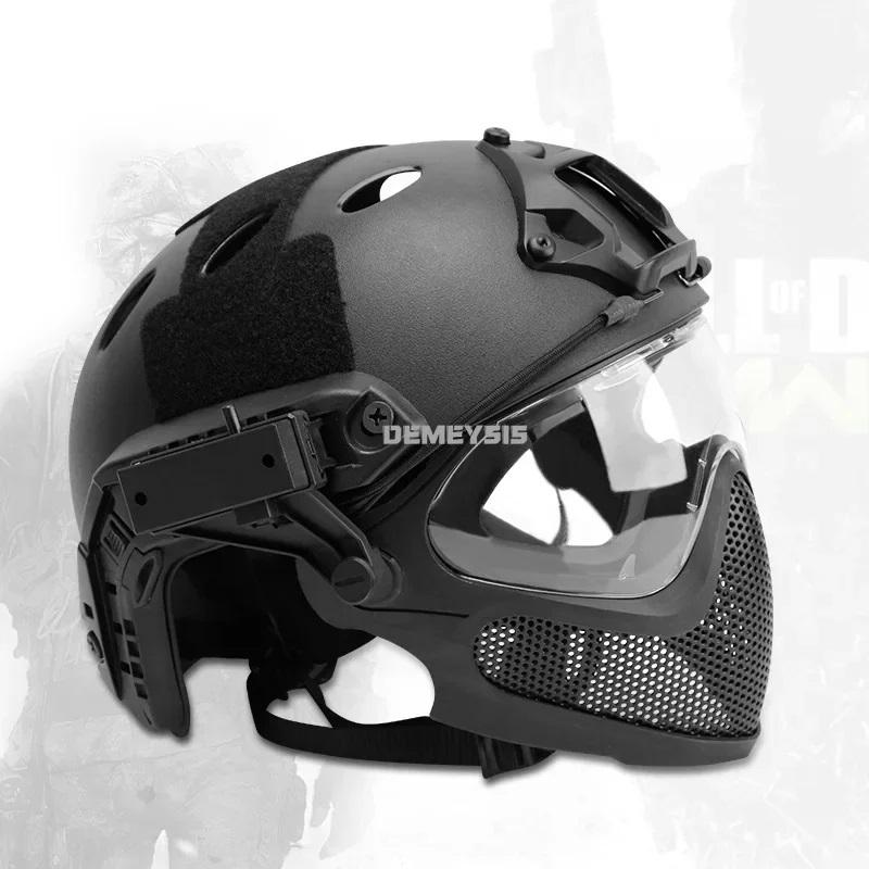 Tactical Helmet   Mask   Goggle Sets Outdoor Airsoft Paintball Helmet with Goggles FAST PJ Helmets CS Game Full Face Protection