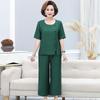 Stylish Plus Size Cotton Linen Summer Set for Middle-Aged Women: Short Sleeve T-Shirt & Two-Piece Outfit