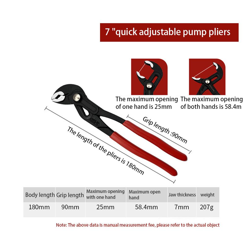 7-12inch Water Pump Pliers Multifunction Automatic Plastic Handle Adjustable Pipe Wrench Large Opening Bathroom Plumbing Tool