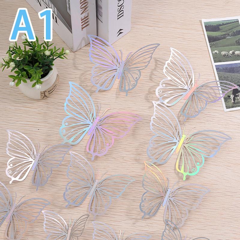12 pegatinas de mariposas deslumbrantes en 3D con tallado hueco para decoración del hogar, fiestas, bricolaje, decoración de bodas