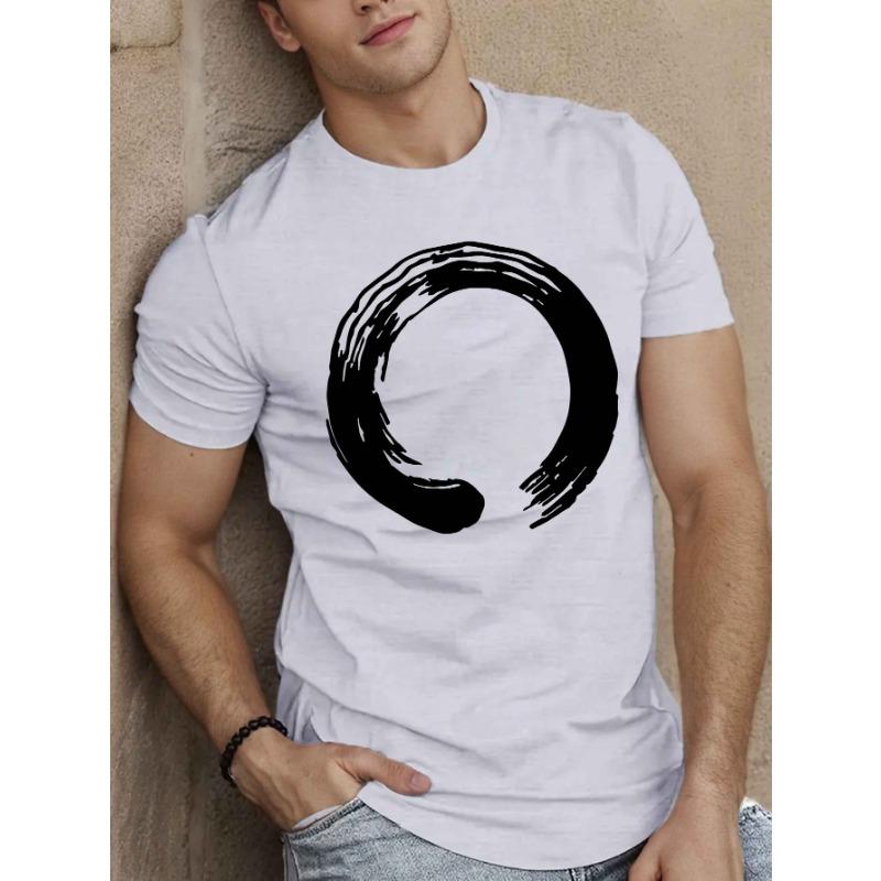 European sizes Elegant Zen Round Shape Men's Short Sleeve T-shirt Summer T-shirt Top