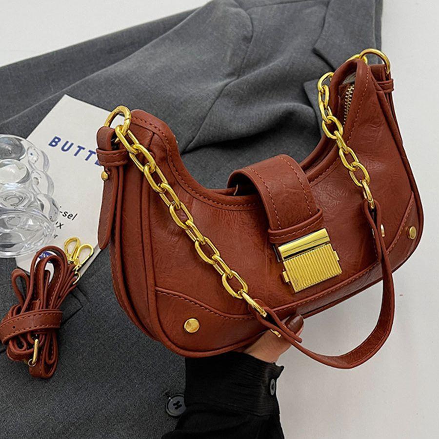 Temperament Chain Underarm Bags New Women Red Versatile Single Shoulder Bags Simple Handbags Luxury Designer Female Pouch