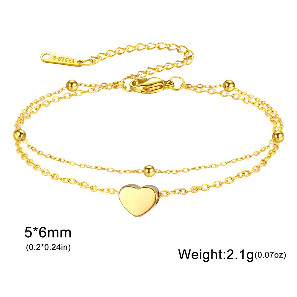 Teamer Stainless Steel Summer Love Heart Charm Bracelet Anklet for Women Girls Double Layer Chain Anklet Foot Beach Jewelry