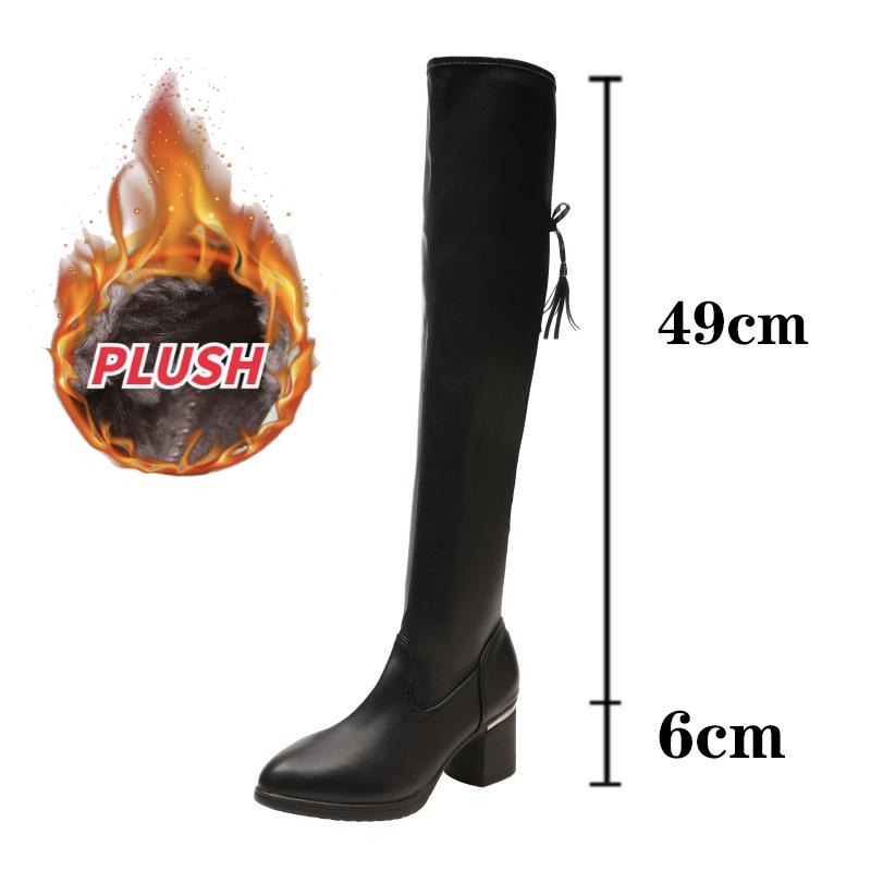 

Сапоги женские на резинке до колена, тонкие черные сапоги с большой трубкой вокруг щиколотки, модные сапоги до колена на толстом каблуке 40